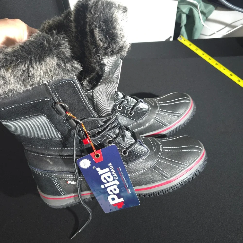 Pajar Heritage Snow Boots Mens 10-10.5 Black Waterproof Faux Fur Winter Leather